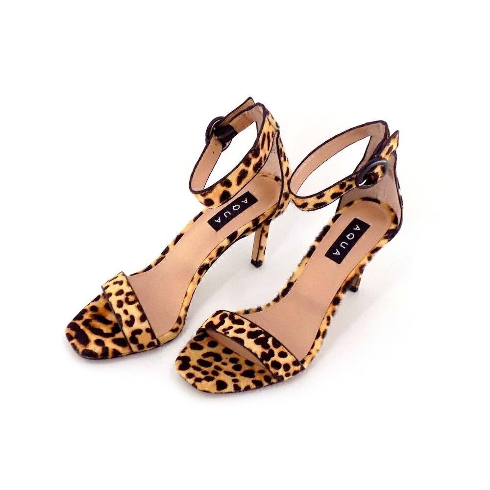 Bloomingdale's Aqua Stiletto Heel Sandals Leopard Leather Calf Hair Size 7.5